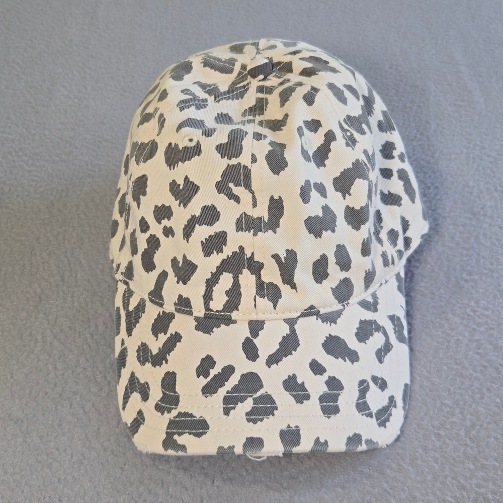 Aerie Baseball‎ Cap Women OS Cream Gray Leopard Print Distressed Adjustable Hat